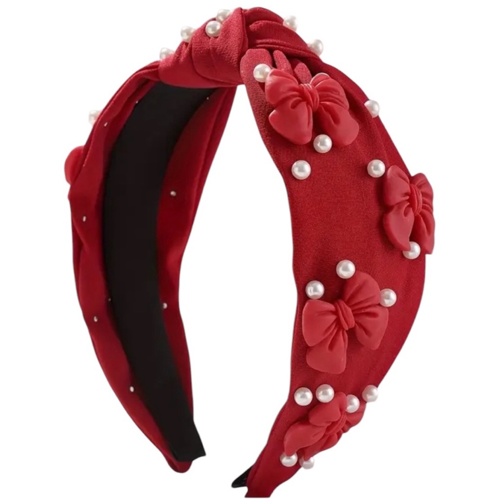 Red Faux Pearls & Bow Knot Headband